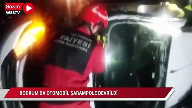 Bodrum'da otomobil şarampole devrildi
