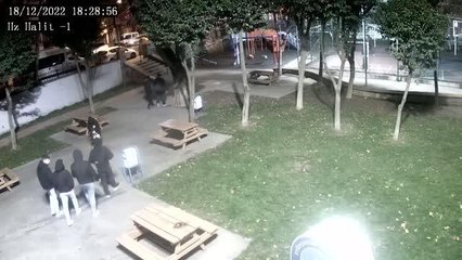 Eyüpsultan'da parktaki oturma grubunun çalınması güvenlik kamerasında