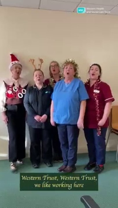 Western Trust workers perform nurse Clare Robertson's celebration of NHS based on Jingle Bells