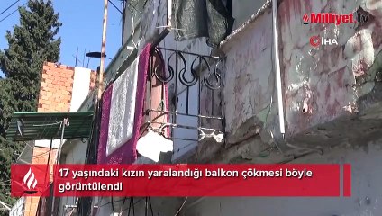 İzmir'de balkonun çökme anı kamerada