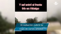 Captan entrada del frente frío en Hidalgo con ráfaga de viento y nubarrón