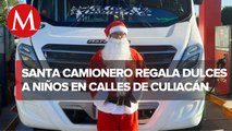 Chofer de camión se vistió de Santa Claus y regaló dulces a niños en Culiacán