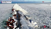 شاهد | تكوينات جليدية مذهلة على بحيرة ميشيغان في الولايات المتحدة