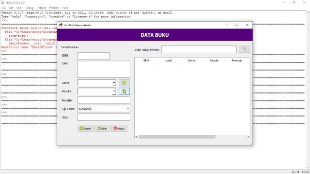 Membangun Aplikasi Database Perpustakaan Menggunakan Python GUI & MySQL | Membuat Form Data Buku #1