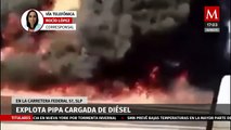 Registran explosión de pipa cargada de diésel en Carretera Federal 57; San Luis Potosí