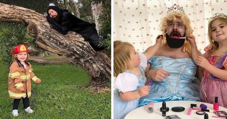 Ce papa s'amuse avec ses deux filles en créant des scènes drôles et adorables