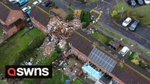 Shocking drone footage shows the result of a suspected gas explosion that ripped through UK home
