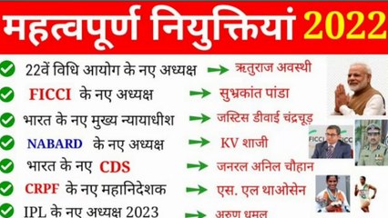 महत्वपूर्ण नियुक्तिया 2022 |  Current Affairs 2022 | vartman mein kaun kya hai 2022 | Niyuktiya 2022 | @jeevangurukul GK