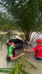 Two Guys Help Rescue Dog Trapped in Flood Waters by Chain