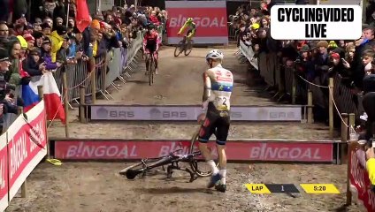 Big Crash Going Over Barriers In Cyclocross Race