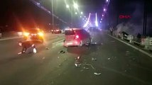 FSM'de 4 aracın karıştığı zincirleme kazada bir araç korkulukları aşarak köprü balkonuna düştü, alev alan araca müdahale yapıldı