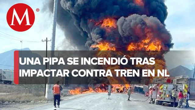 Tren impacta contra pipa en la carretera a Colombia en Salinas Victoria, NL