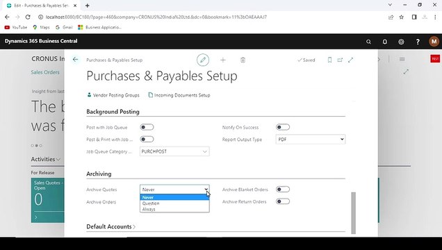 Archiving Documents in BC | Purchases & Payables Setup | Sales & Receivables Setup