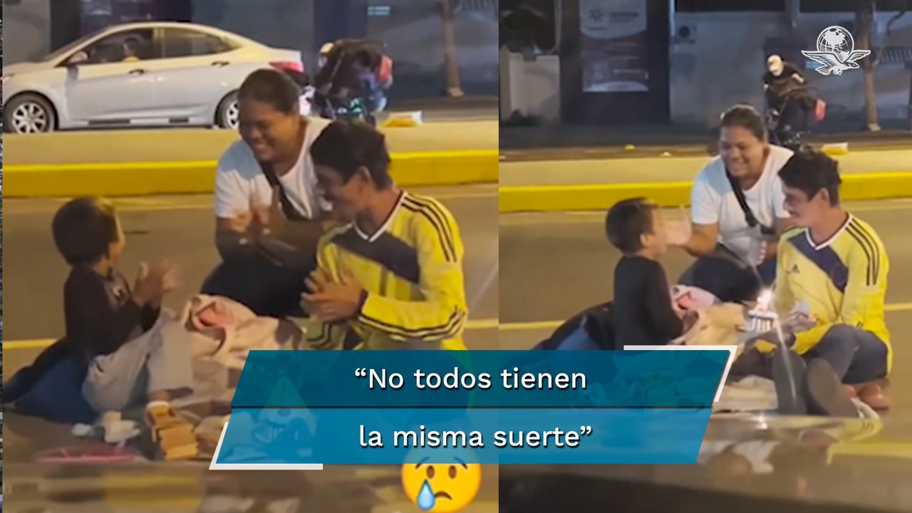 Padres celebran el cumpleaños de su hijo en la calle y enternece las redes