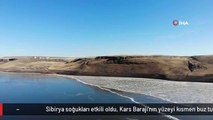 Sibirya soğukları etkili oldu, Kars Barajı'nın yüzeyi kısmen buz tuttu