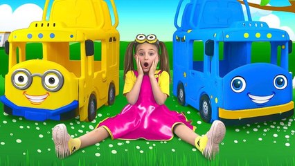 Sasha and Max playing with Toy Buses and draws Toys on magic Tablet