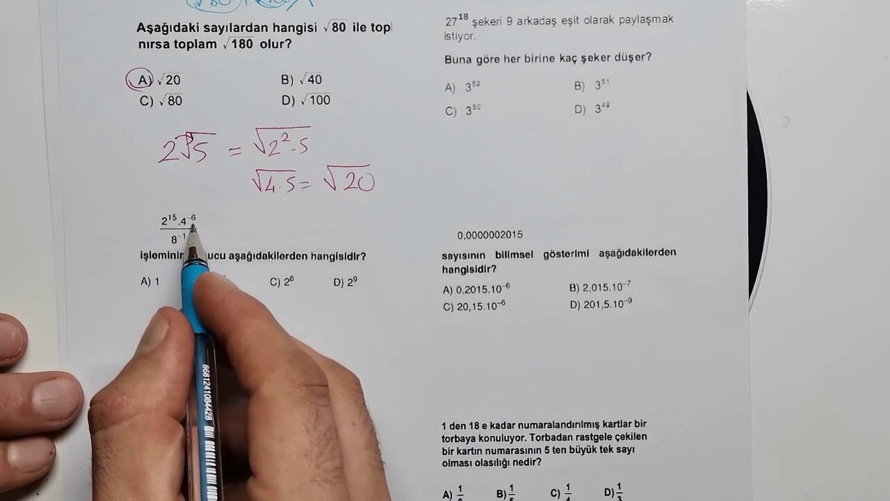 8.Sınıf Matematik 1.Dönem 2.Yazılı Örnek Soruları ve Cevapları Yeni