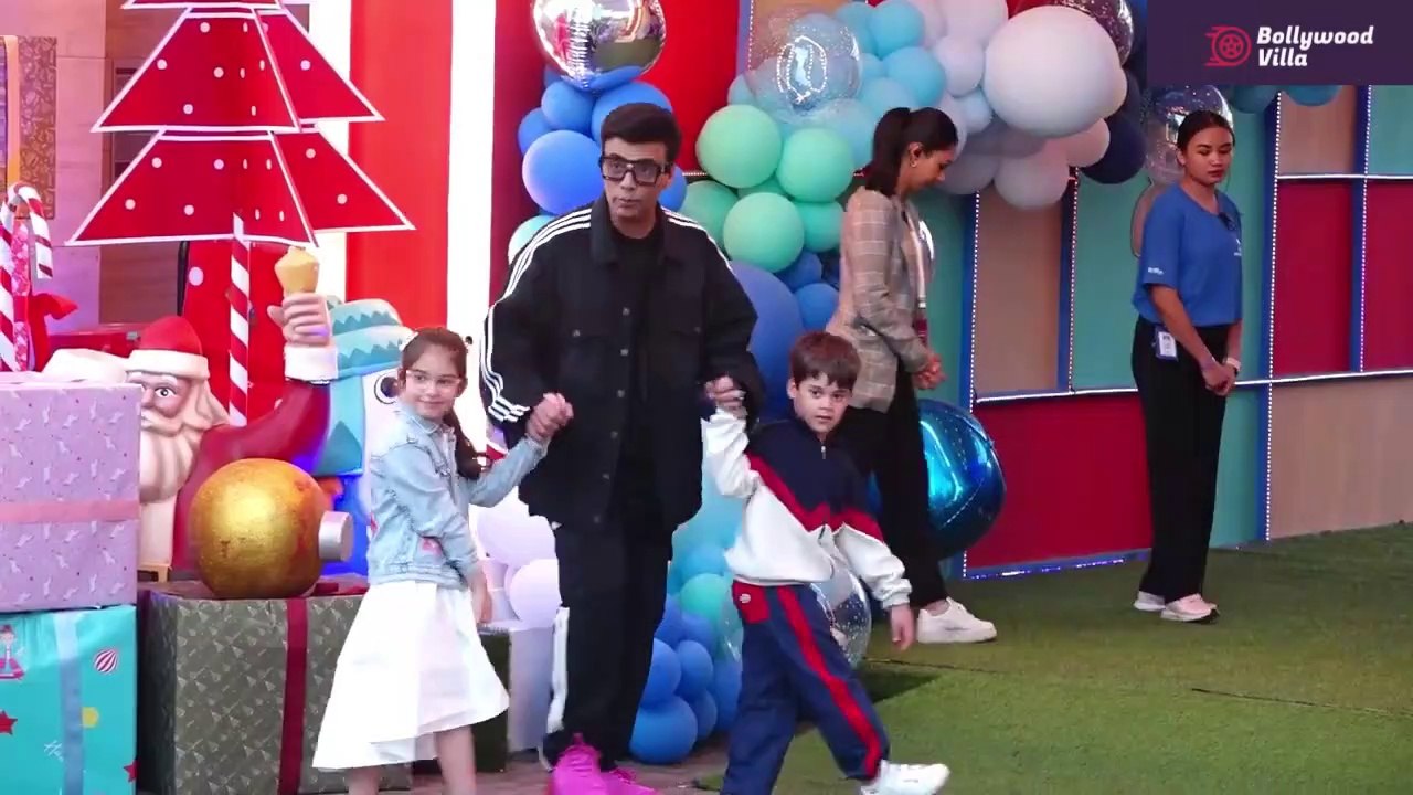 Karan Johar With Kids Roohi and Yash and Mukesh Ambani Arrives At Prithvi Ambani 2nd Birthday Party