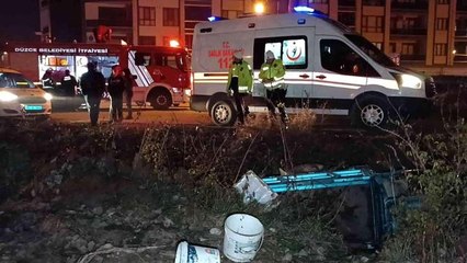 Kanala uçan triportör sürücüsünü itfaiye ekibi kurtardı