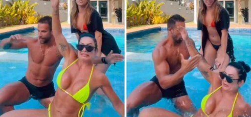 Scheila Carvalho se desequilibra e leva tombo hilário