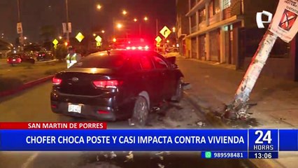 SMP: Poste casi cae sobre vivienda tras ser impactado por auto
