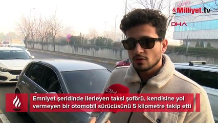 Taksici dehşet saçtı! Emniyet şeridinde yol vermeyen sürücüye saldırdı