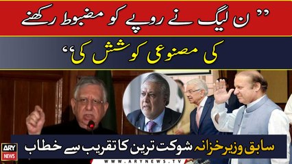 Former Finance Minister Shaukat Tarin addresses ceremony