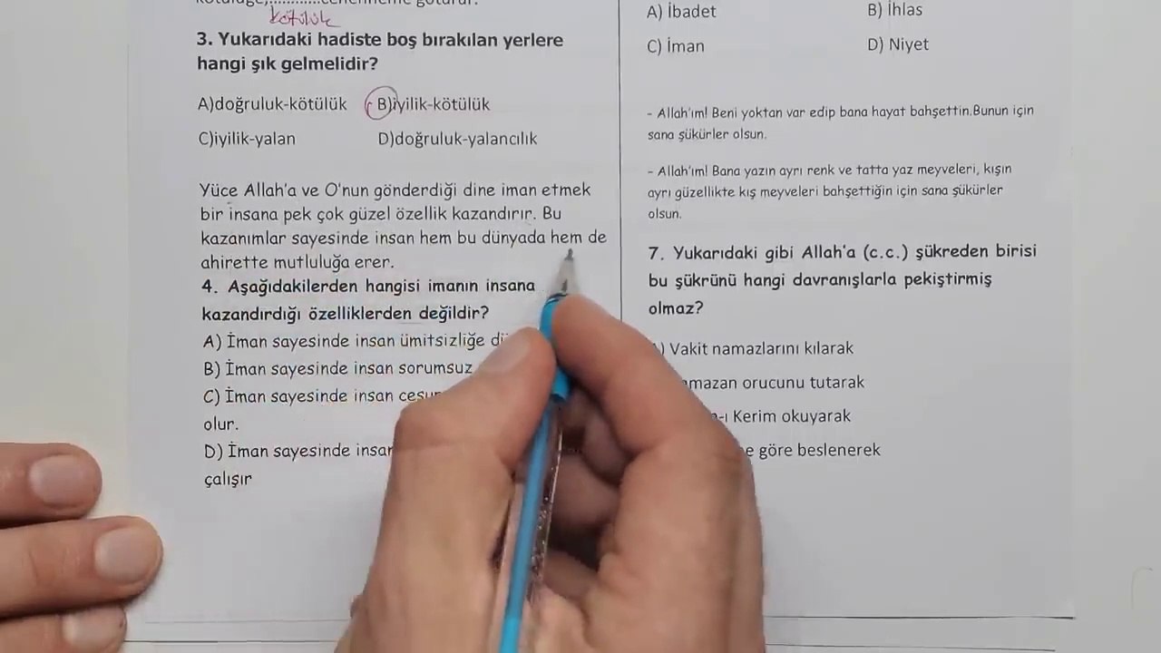 6.Sınıf Temel Dini Bilgiler 1.Dönem 2.Yazılı Soruları ve Çözümü Yeni