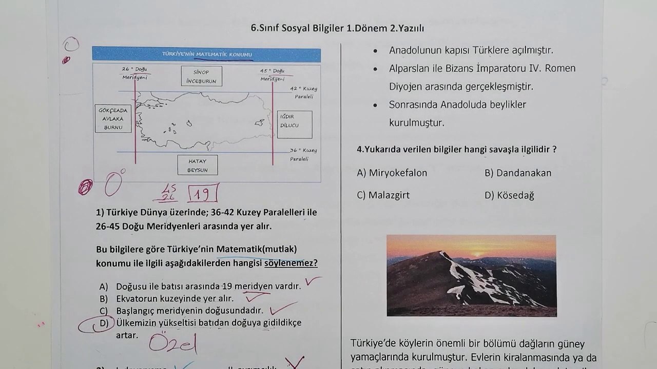 6.Sınıf Sosyal Bilgiler 1.Dönem 2.Yazılı Soruları ve Çözümü Yeni (%99 Çıkabilir )