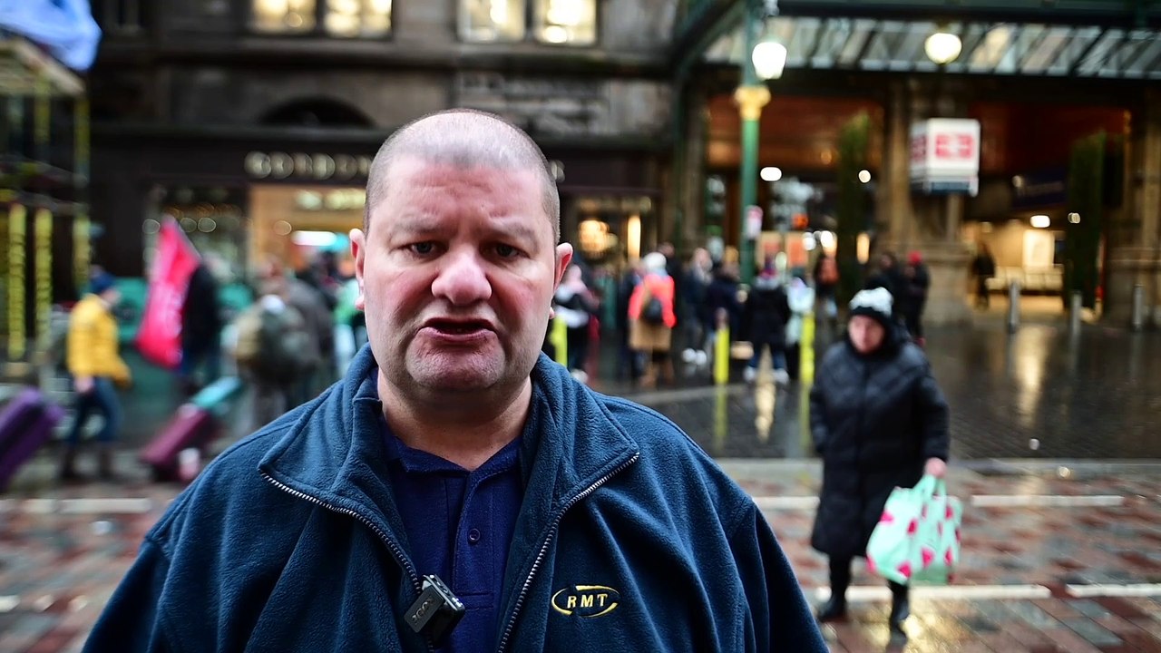 Striking Rail Workers On The Picket Line Outside Glasgow Central