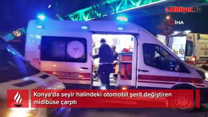 Otomobilin çarptığı midibüs yan yattı: 10 yaralı