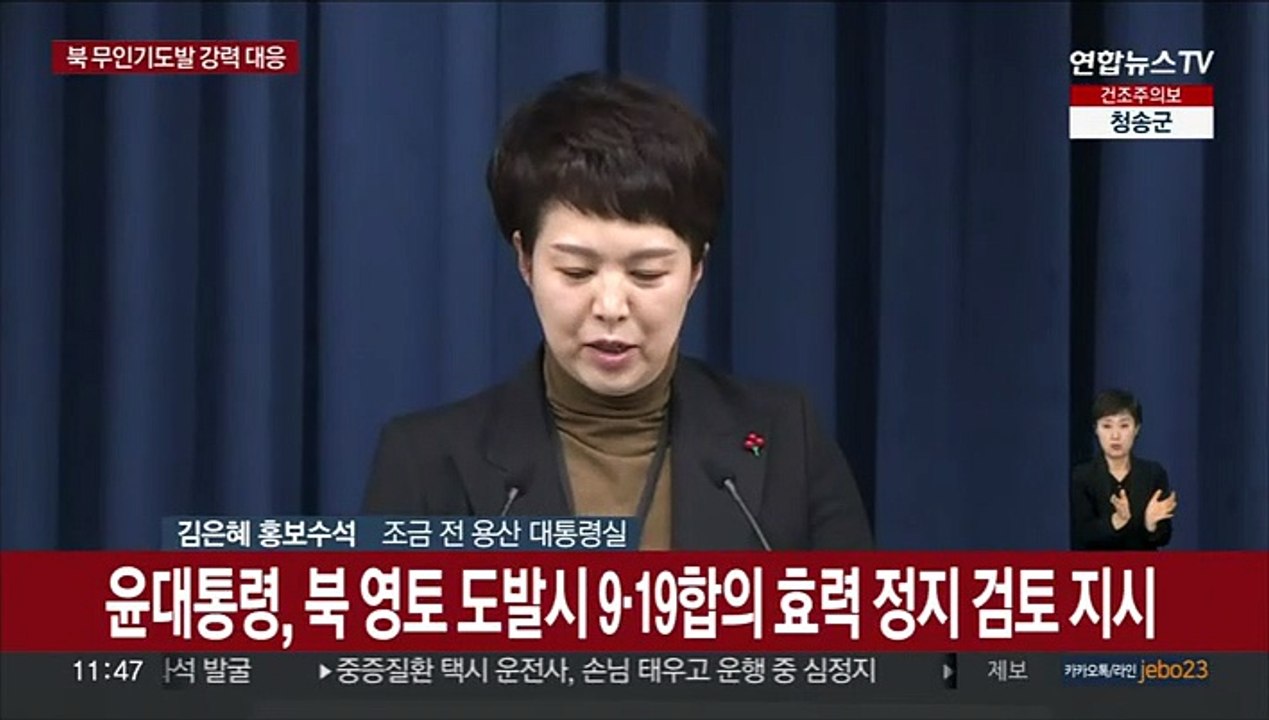 [현장연결] 윤대통령, 북 영토침범 도발시 9·19합의 효력 정지 검토 지시