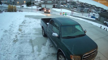 Truck and Trailer Spin Out on Ice