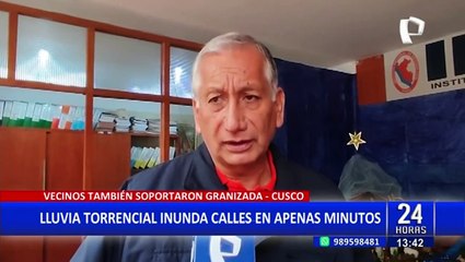 Lluvia torrencial y granizada inundan las calles del Cusco