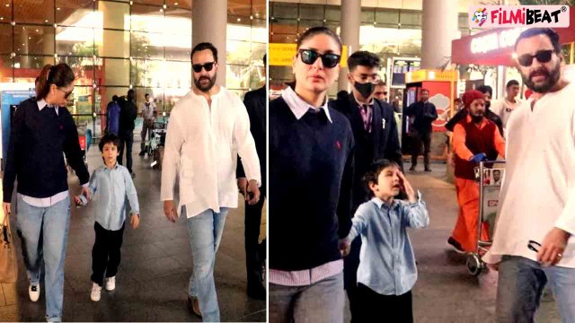 Kareena Kapoor with Taimur & Saif spotted at Airport, Returns Mumbai post New Year Celebration!