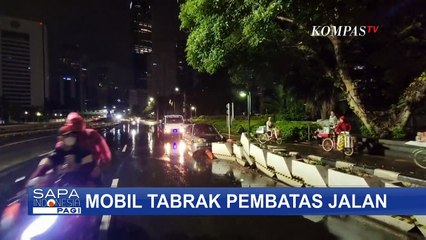 Mobil Tabrak Beton Pembatas Jalan di Sudirman, Penumpang Alami Luka Ringan