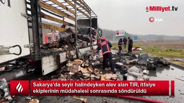 TIR alevlere teslim oldu, taşıdığı yükler kül oldu