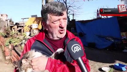 Samsun'da çocuğu gibi gördüğü 50'den fazla kedi için köyünde yaşıyor