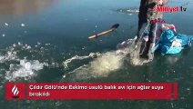 Çıldır Gölü'nde Eskimo usulü balık avı için ağlar suya bırakıldı
