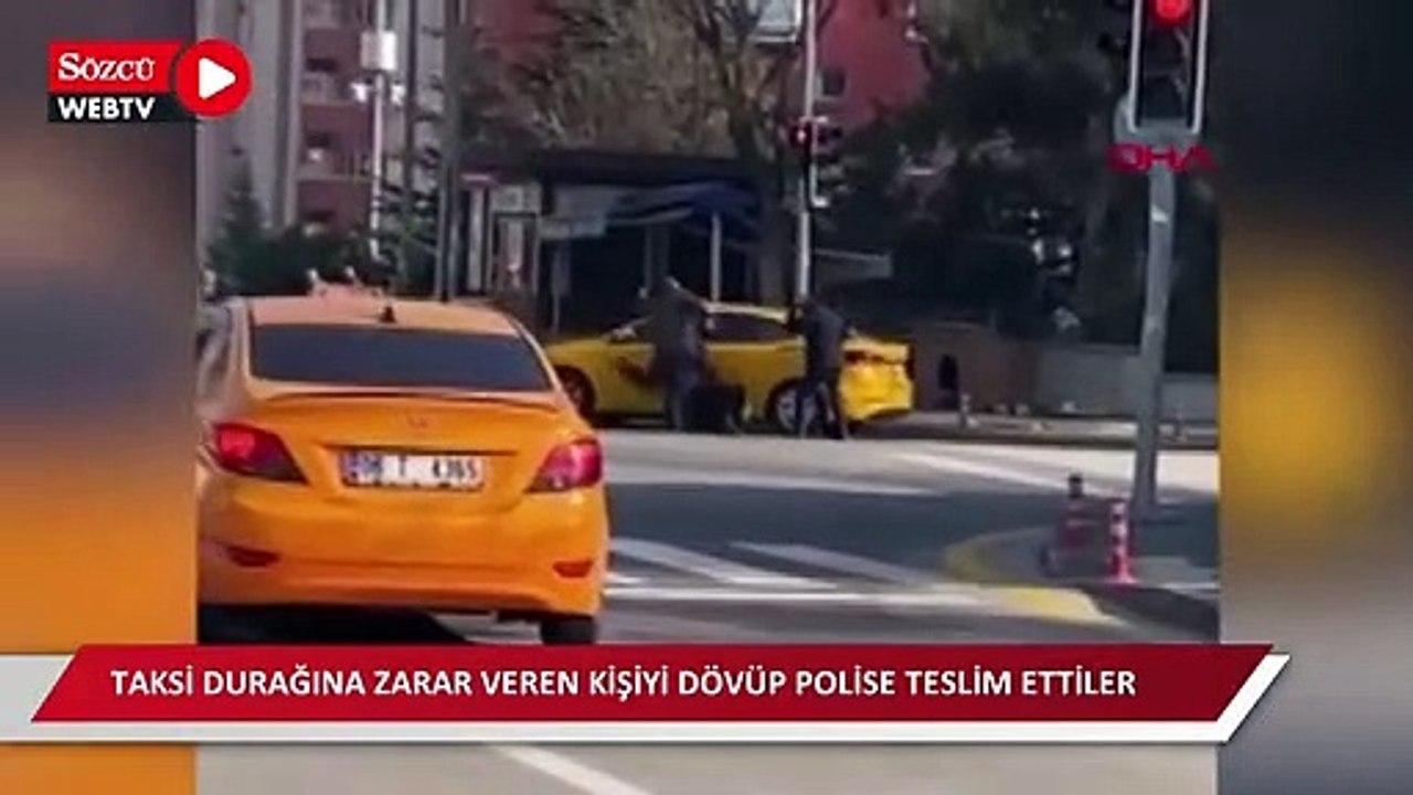 Ankara'da taksi durağına zarar veren kişiyi dövüp, polise teslim ettiler