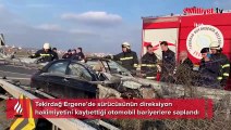 Tekirdağ'da feci kaza: Otomobil bariyerlere ok gibi saplandı
