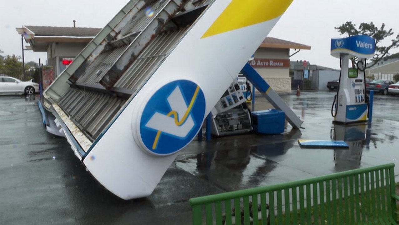 Gas station destroyed as storm wreaks havoc in California