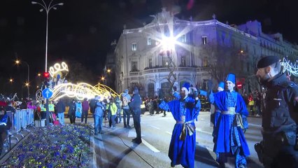 La cabalgata de los Reyes, en el Paseo de la Castellana en Madrid.