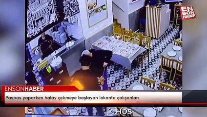 Paspas yaparken halay çekmeye başlayan lokanta çalışanları