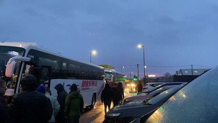 Pompey fans depart from Fratton Park for the Tottenham Hotspur Stadium