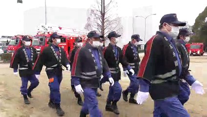 山口県光市消防出初式2023 分列行進と一斉放水 新町公園 山口県光市島田4丁目13 20230107_1035