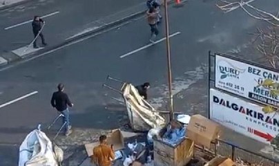 Zeytinburnu'nda karton kavgası kamerada