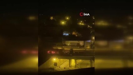 Pendik'te tırın çarptığı araç yanarak küle döndü