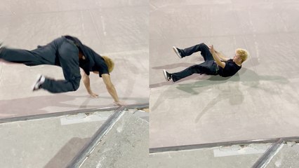 Skateboarder falls into bank after Ollie attempt backfires