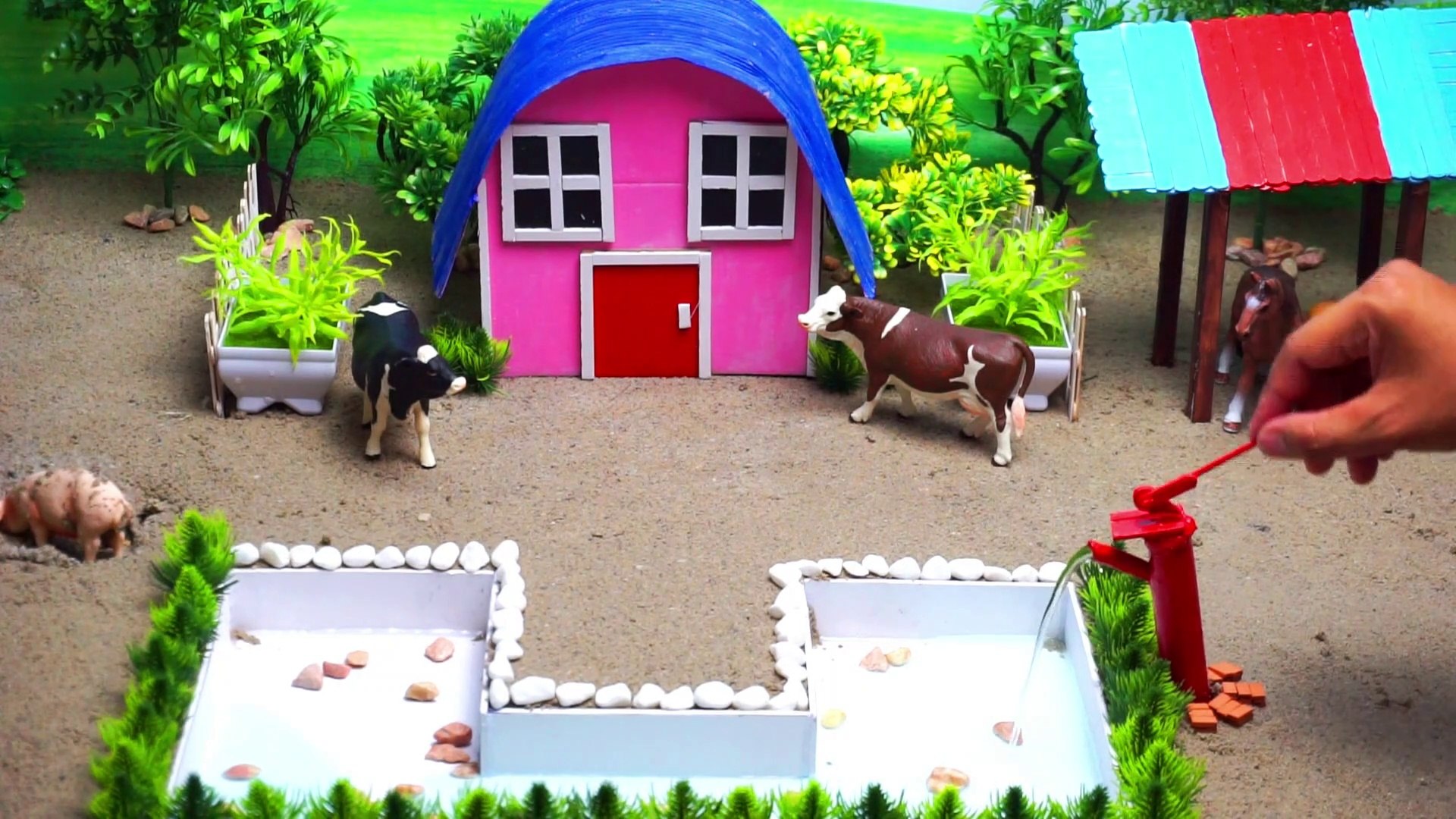 DIY how to make farm diorama with blue lake mini hand pump house of horse  and cow shed - video Dailymotion